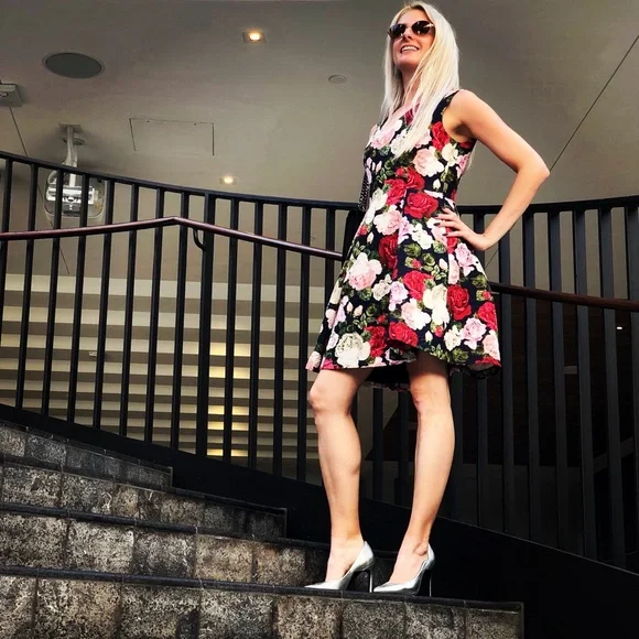 Women's Blugirl Blumarine Sleeveless Multicolor Rose Floret Dress, Small - Picture 2 of 14